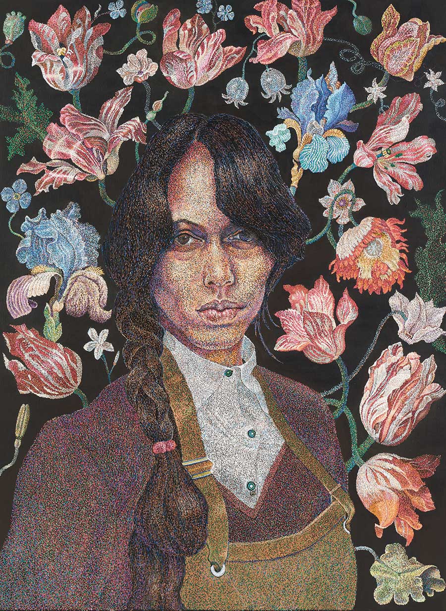Portrait Surrounded By Vibrant Flowers.